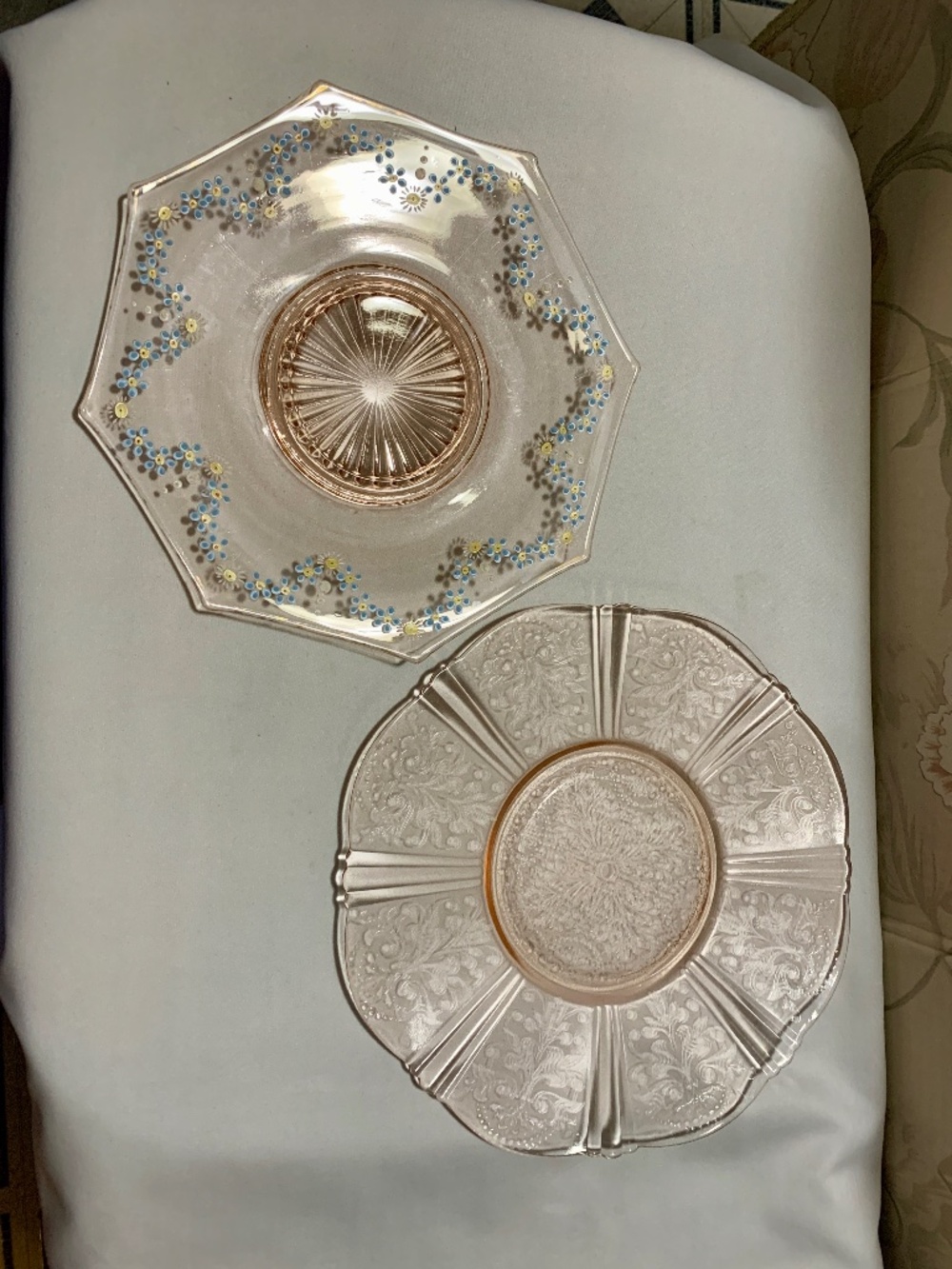 2 Pink Depression Era Plates - 1 MacBeth Evans 11.5" Sweetheart, 1 Floral 11"